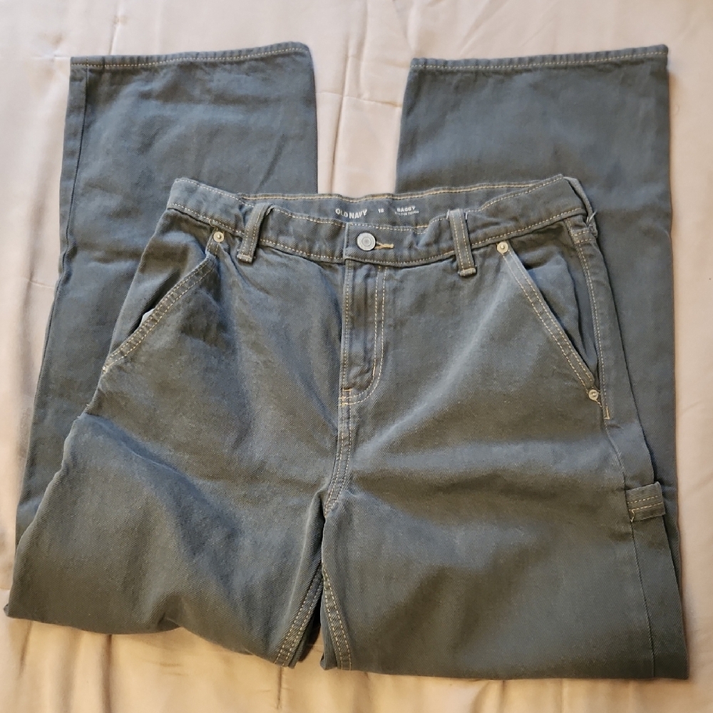 Old Navy Kids Baggy Carpenter Jeans Size 16 Green Color